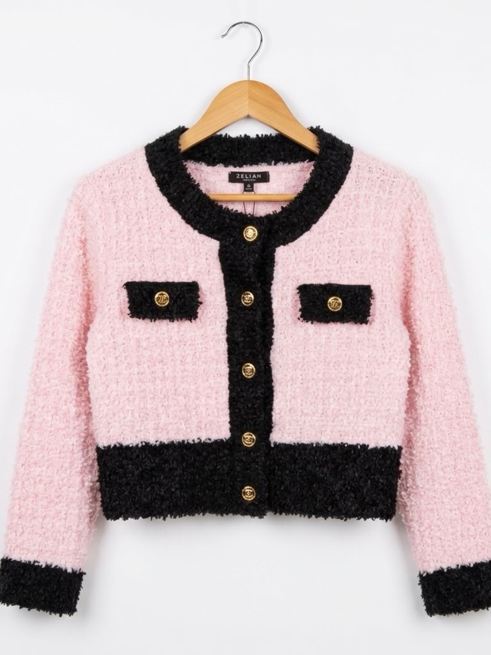 New Beulah Pink and Black Bouclé Cropped Jacket